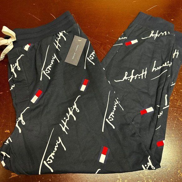 Tommy Hilfiger Mens Dark Navy All Over Print Jogger Pants Size Large XL - Picture 4 of 6